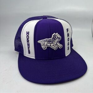 Vintage TCU Horned Frogs Hat Cap Snap Back Mens Large Purple NCAA Lucky Stripes